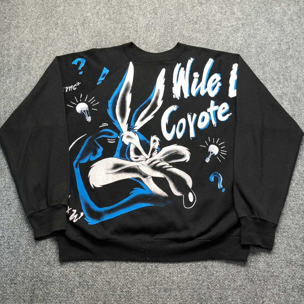 Vintage 1994 Wile E Coyote Freeze Sweatshirt XL Black Looney Tunes Brilliant 90s